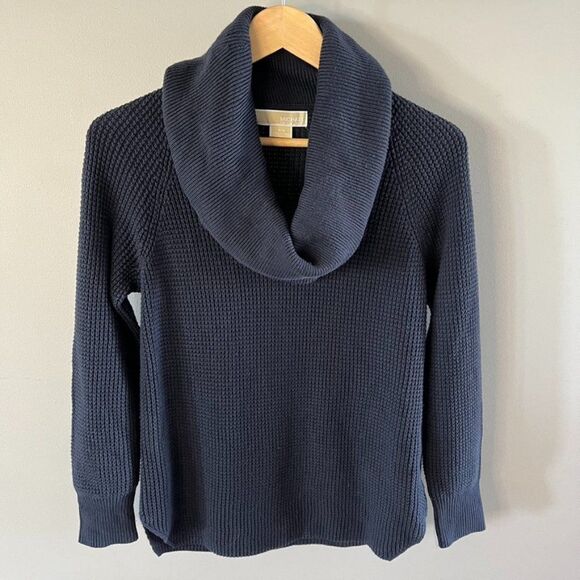 Michael Kors Chunky Waffle Knit Cowl Neck Sweater - Navy | Size S - Picture 1 of 8